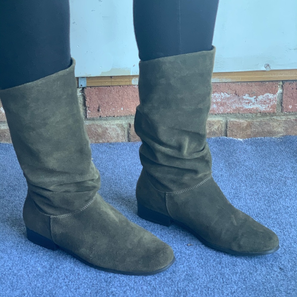 100% suede mid-calf boot.